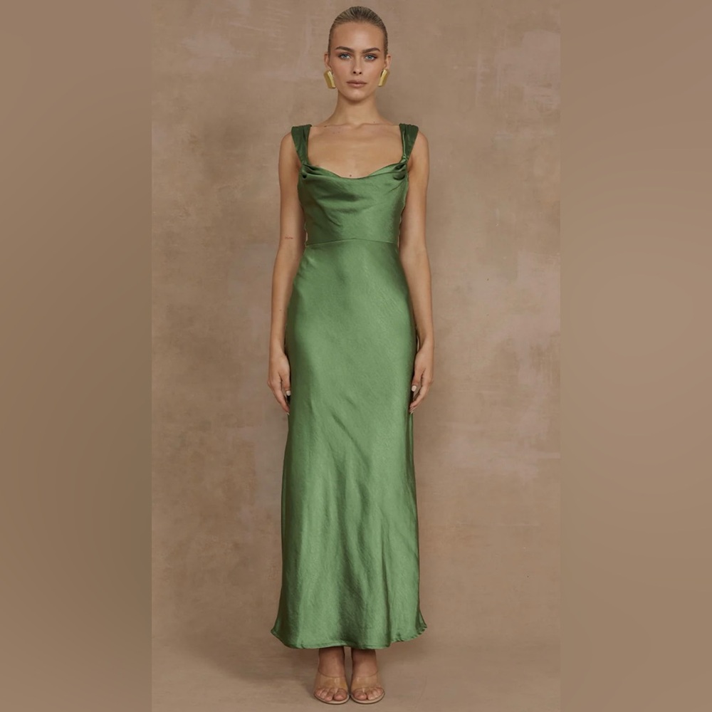 Runaway the label Havanna Midi Dress, slip dress, Olive, Medium.
